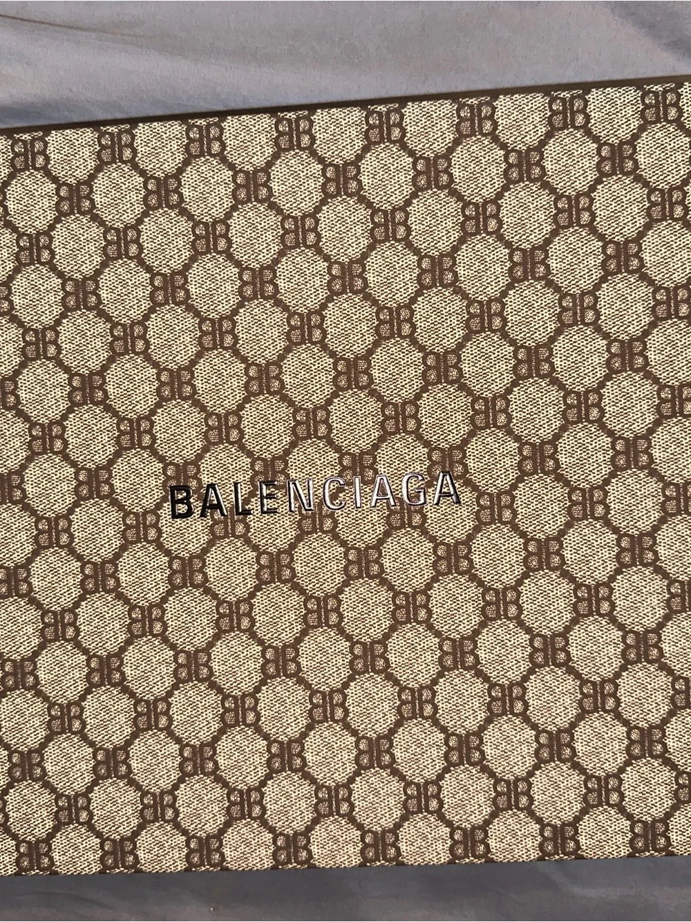 Balenciaga Beige Monogram Canvas Pouch with Green and Red Center Stripe